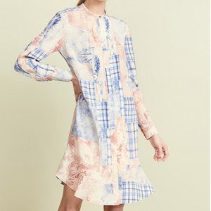 $498 NEW TORY BURCH Silk Patchwork shirt dress 8